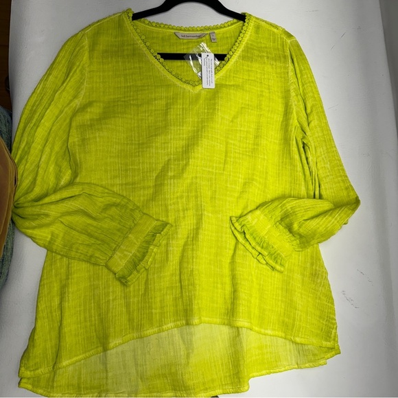 Soft Surroundings Neon Yellow Gauze Crochet Back Top size L nwt - Picture 7 of 10